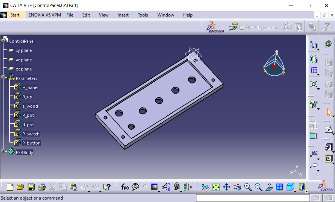 Control panel part in Catia V5